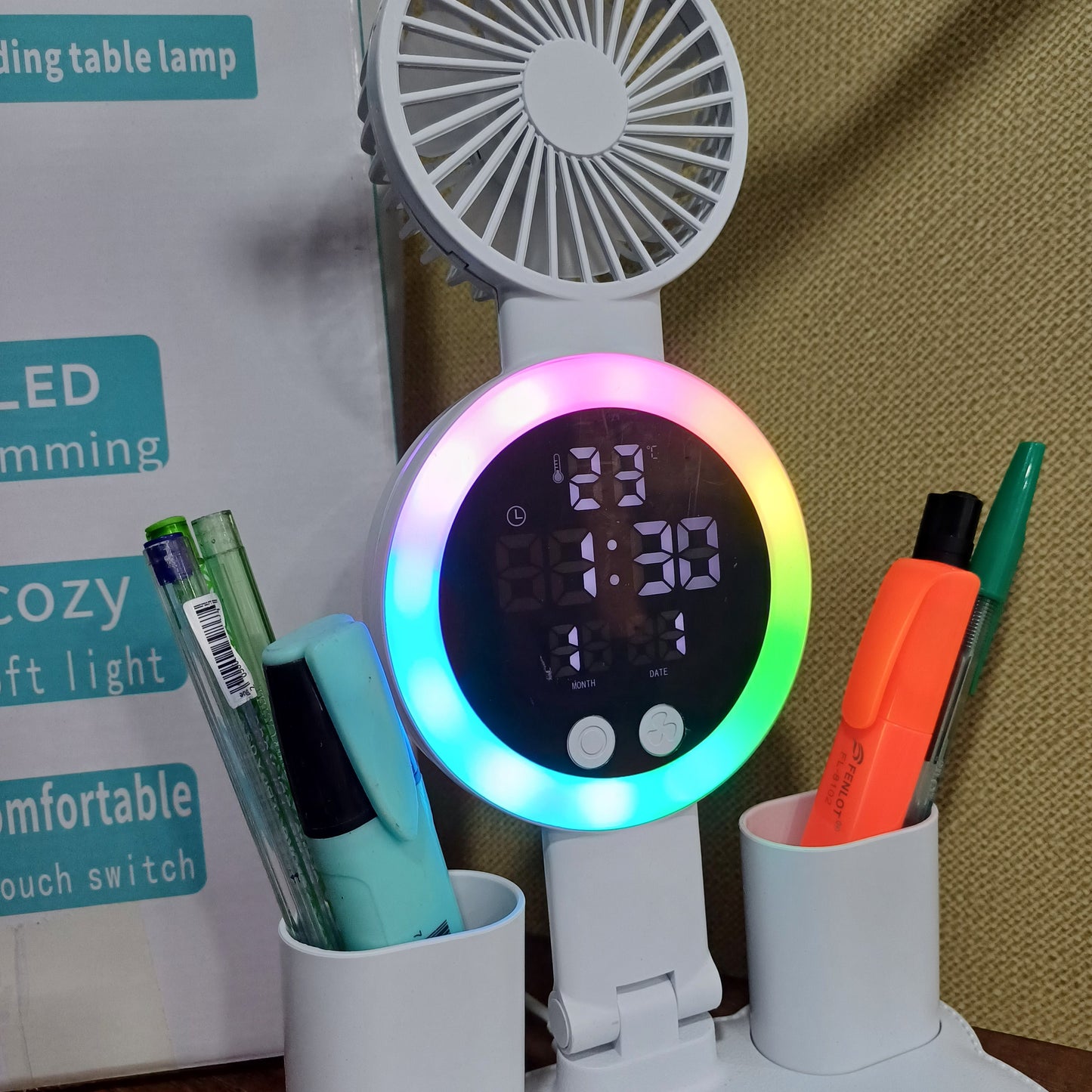 LÁMPARA DE ESCRITORIO CON LUZ LED Y VENTILADOR