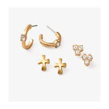 Set Aretes Elise 3 pares con poste